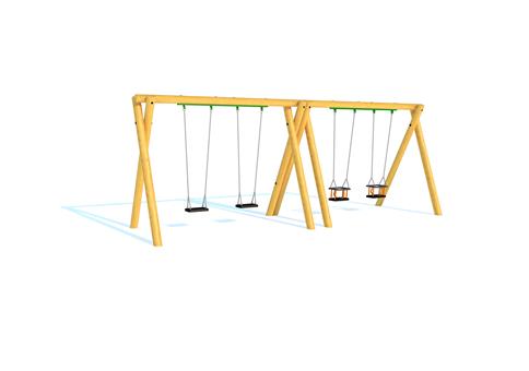 Timber Swing (2.4M) with Two Flat Seats and Two Cradle Seats